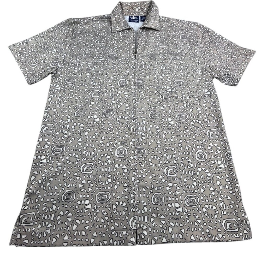 Vintage John Blair Zip Shirt Men Small Beige Geometric Aztec Pattern Y2K Style